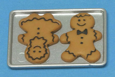 Dollhouse Miniature Gingerbread Boy & Girl On Cookie Sheet
